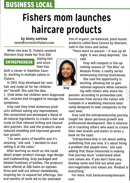 CEO of Bare Canvas by Sheriann Featured in Fishers Current Newspaper!